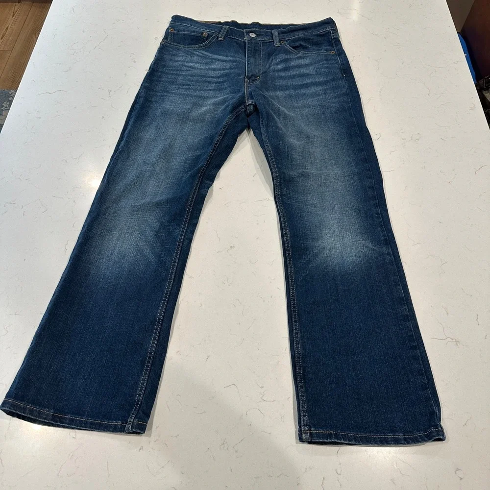 Levis 527 Slim Bootcut Jeans Mens 34x30 Blue Denim Stretch 05527-0490